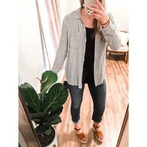 Old Navy Grey & White Striped Button Down